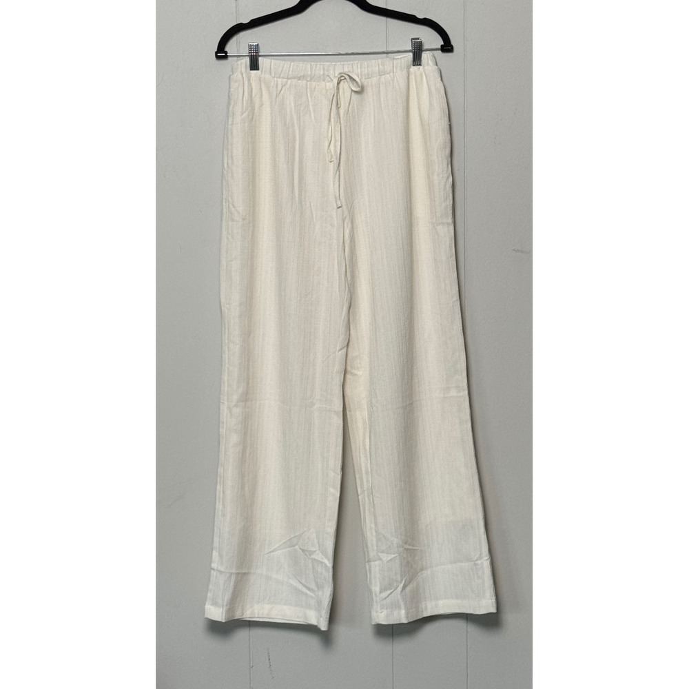 NWT Anrabess Women Cream Textured Wide Leg Drawstring Pants Size Small